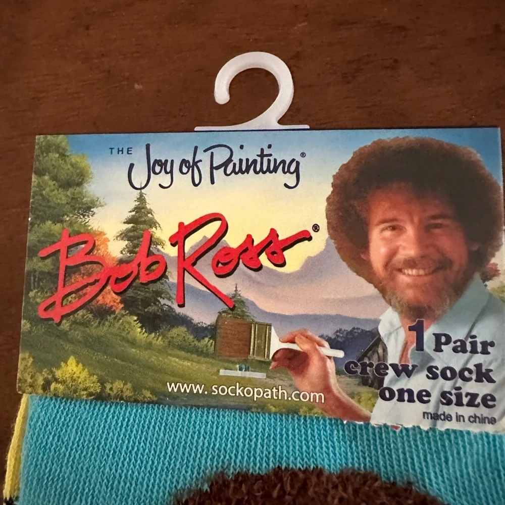 Bob Ross with famous beard Joy of Painting crew socks